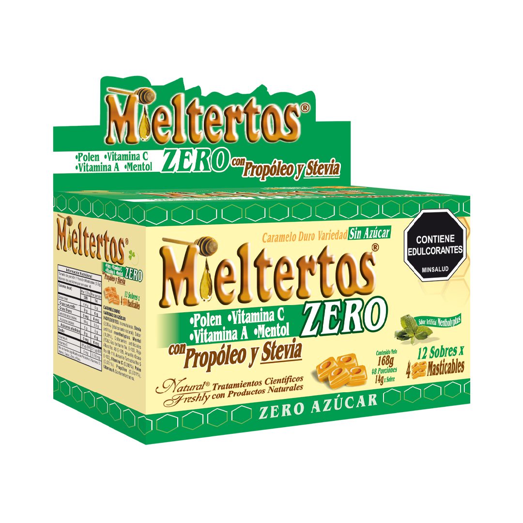 MIELTERTOS ZERO PASTILLAS MASTICABLES X 12 SOB MIELTERTOS ZERO PASTILLAS MASTICABLES X 12 SOB Natural Freshly 12 Sachets X 4 Unidades Masticables