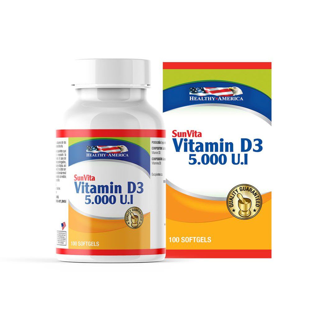 VITAMINA D3 5000IU X 100 SOFG VITAMINA D3 5000IU X 100 SOFG Healthy America 100 Cápsulas
