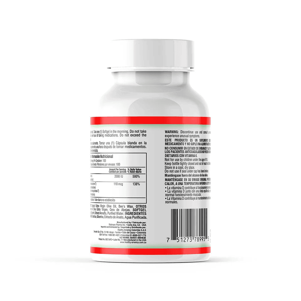 DUOVIT VITAMIN D3+K2 DUOVIT VITAMIN D3+K2 Healthy America 100 Cápsulas vista adicional