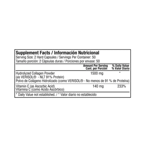 HYDROLIZE COLAGENO 1500 MG + C x 100 HA Healthy America 100 Cápsulas detalle del producto