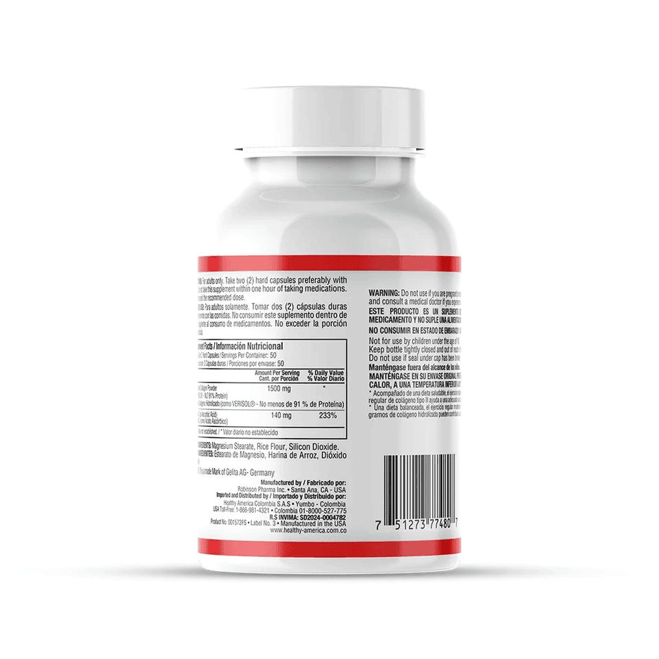HYDROLIZE COLAGENO 1500 MG + C x 100 HA HYDROLIZE COLAGENO 1500 MG + C x 100 HA Healthy America 100 Cápsulas vista adicional