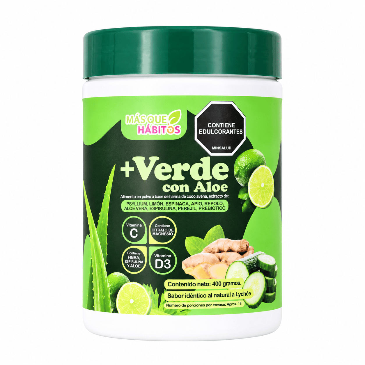 MAS VERDE CON ALOE X 400 GR MAS VERDE CON ALOE X 400 GR Más Que Habitos 400 g