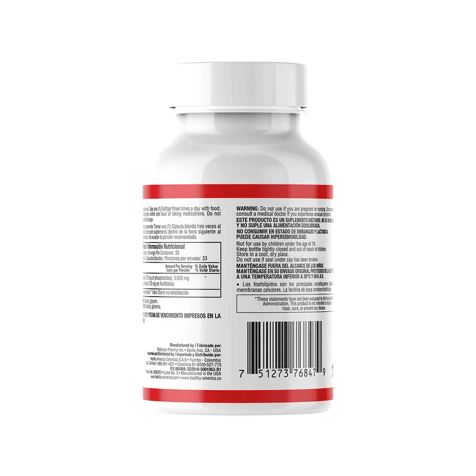 MEGA LECITHINA 1200 MG X 100 PERLA HA MEGA LECITHINA 1200 MG X 100 PERLA HA Healthy America 100 Cápsulas vista adicional