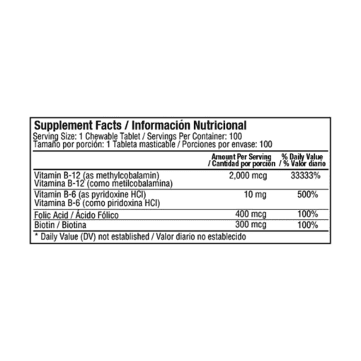 METHYL B-12 2.000 100 SUBLINGUAL Healthy America 100 Unidades Masticables detalle del producto