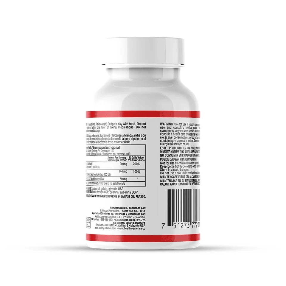 VITAMINA A 10000 IU + VITAMINA D 400 IU X 100 PERL VITAMINA A 10000 IU + VITAMINA D 400 IU X 100 PERL Healthy America 100 Cápsulas vista adicional