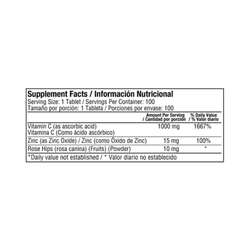 VITAMINA C 1000 X 100 TAB PLUS ZINC HEALTHY Healthy America 100 Tabletas detalle del producto