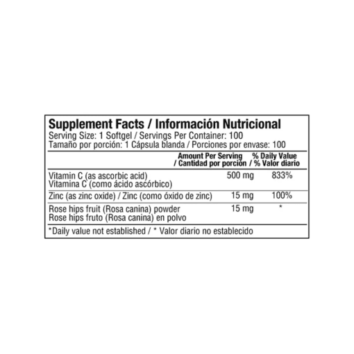 VITAMINA C + HIPE ROSE 500 MG X 100 PERLA HA Healthy America 100 Cápsulas detalle del producto