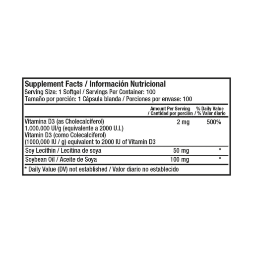 VITAMINA D3 2000 IU X 100 SOFG HA Healthy America 100 Cápsulas detalle del producto