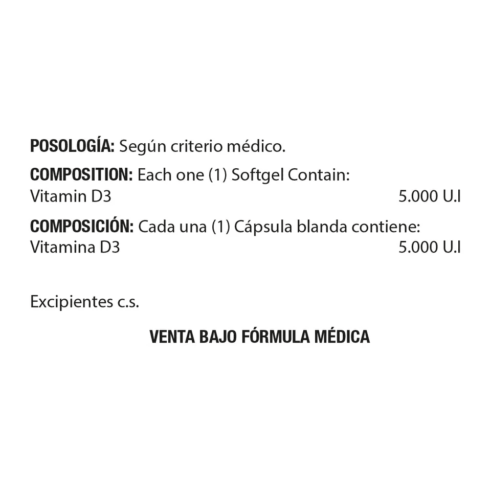 VITAMINA D3 5000IU X 100 SOFG VITAMINA D3 5000IU X 100 SOFG Healthy America 100 Cápsulas detalle del producto